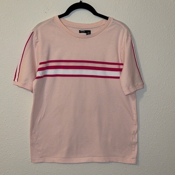 BDG Pink & Red White Stripes Sporty T Shirt Sz. L - Picture 1 of 10